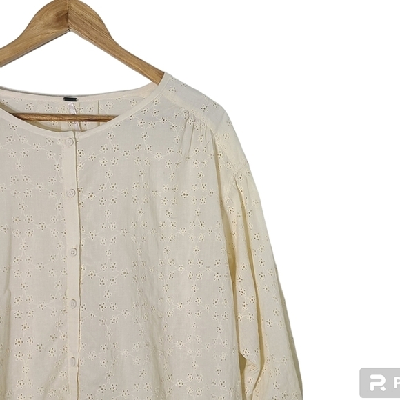FREE PEOPLE Stars Align Long Sleeve Button Down Cotton Eyelet Top Size M - Picture 9 of 16